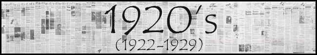 Newsprint background with text in foreground stating the link goes to the 1920's (1922-1929) page for archived newspapers.