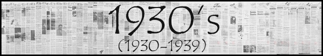 Newsprint background with text in foreground stating the link goes to the 1930's (1930-1939) page for archived newspapers.