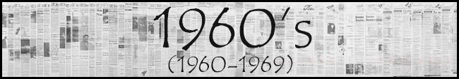 Newsprint background with text in foreground stating the link goes to the 1960's (1960-1969) page for archived newspapers.