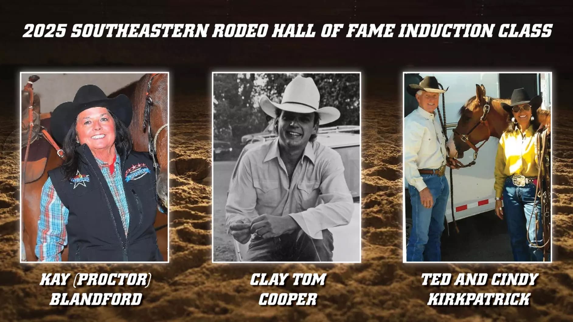A graphic with the inductees for the 2025 Southeastern Rodeo Hall of Fame
