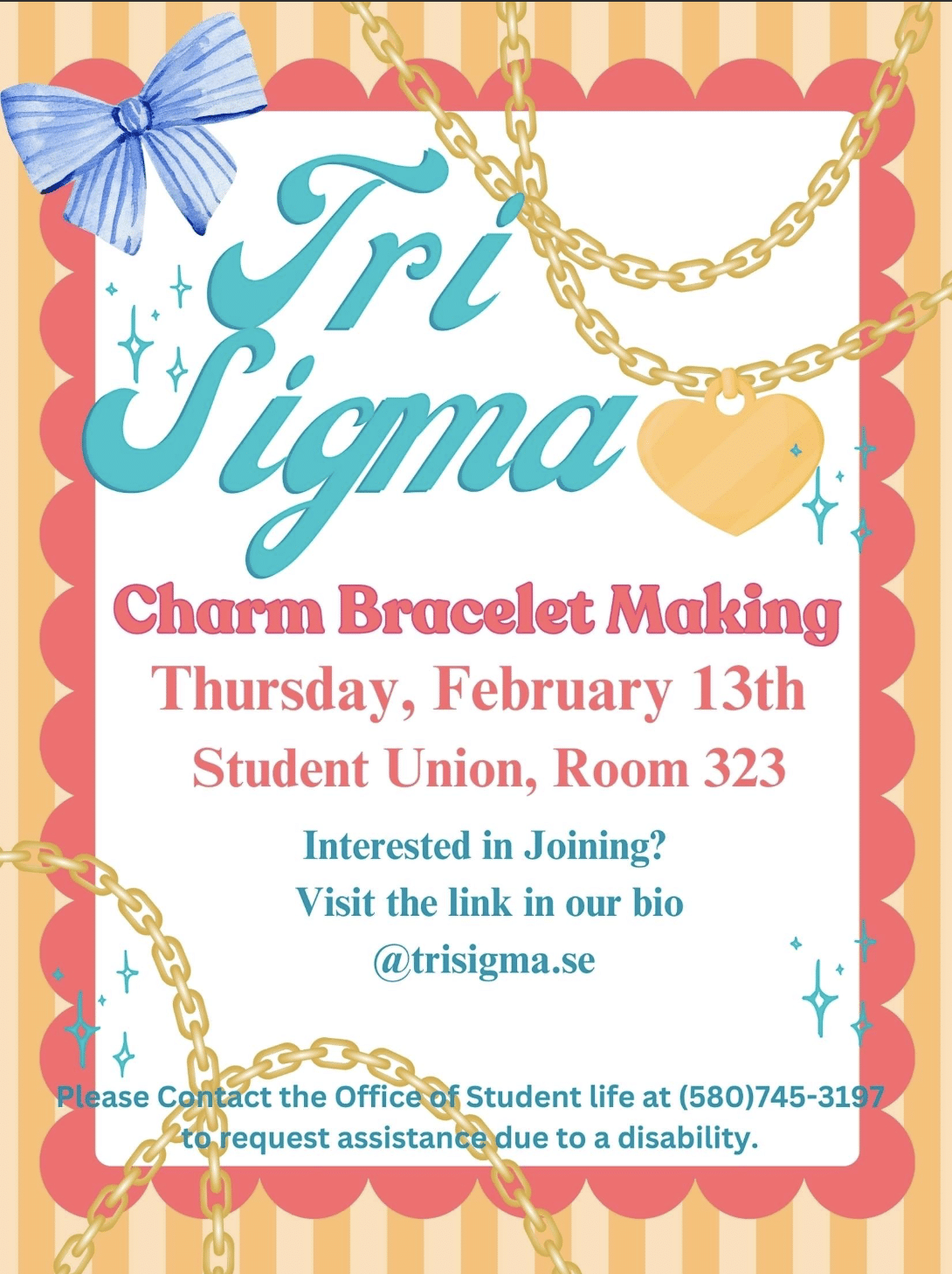 A graphic flyer related to a Tri Sigma recruiting event