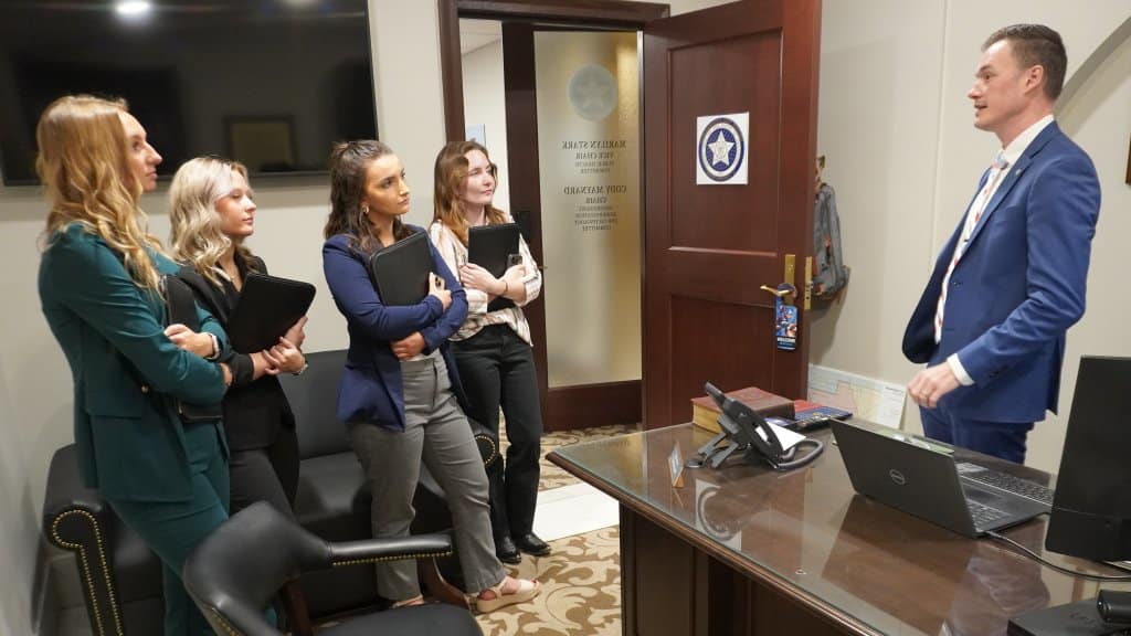 Southeastern students meeting with Rep Cody Maynard in his office