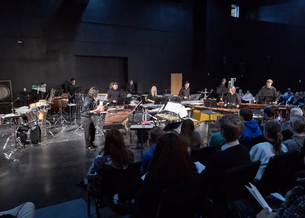 The 2024 Southeastern Percussion Ensemble in concert on a stage