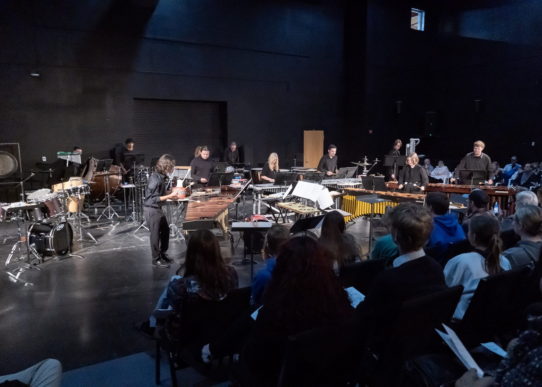 2024 Percussion Ensemble The 2024 Southeastern Percussion Ensemble in concert on a stage