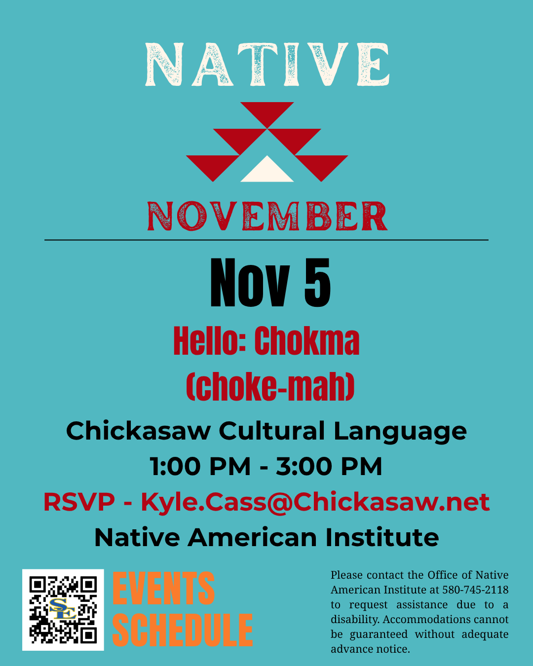 Native November Events Social Media Chickasaw language Chickasaw Cultural Language Flyer for Native November