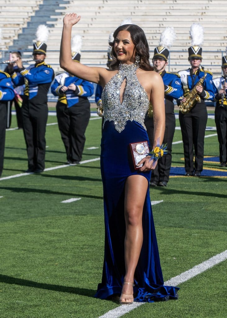 Sydney Reardon waves to the crowd at halftime of the 2025 SE homecoming game