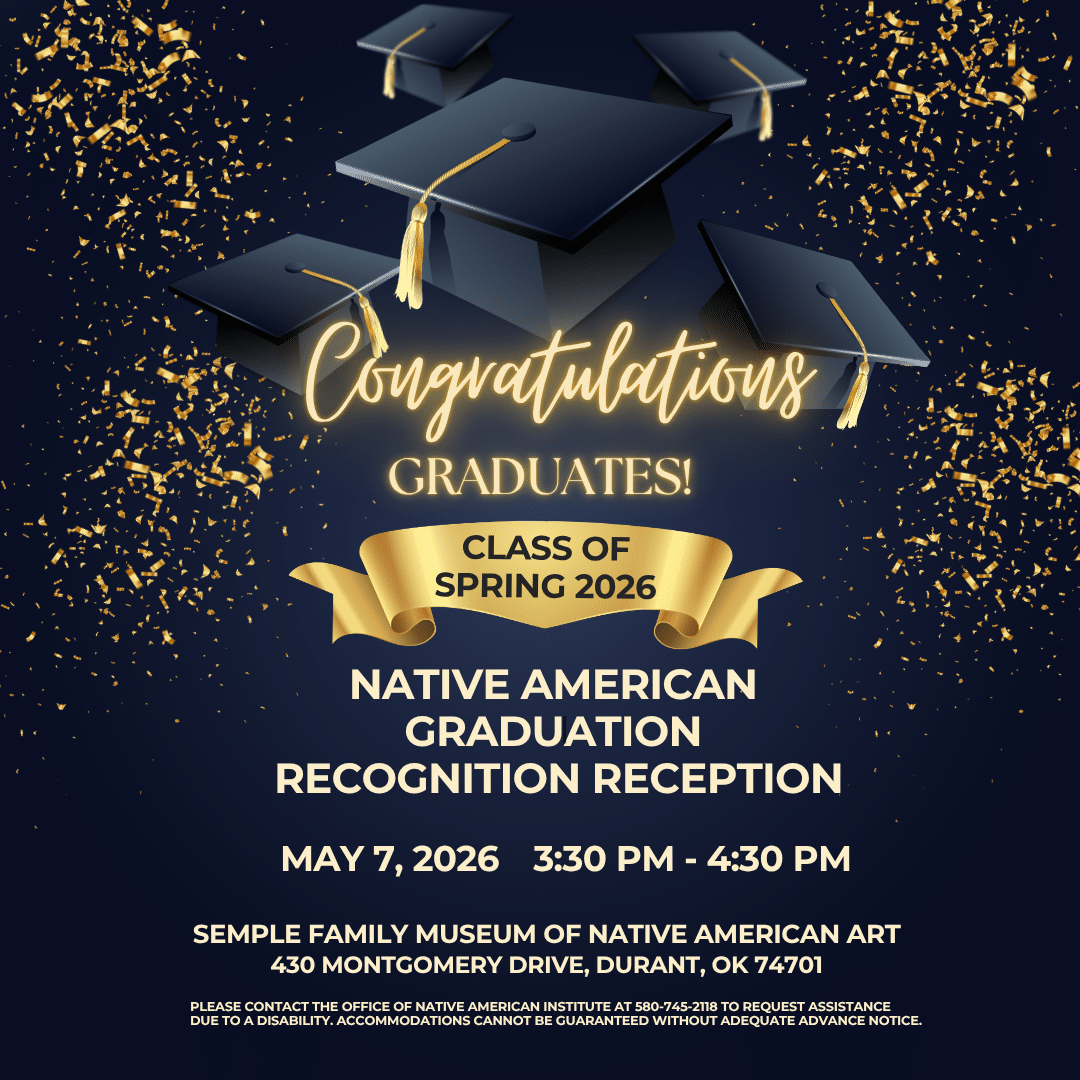 Graduation announcement for Native American Graduation Recognition Reception on May 7, 2026.