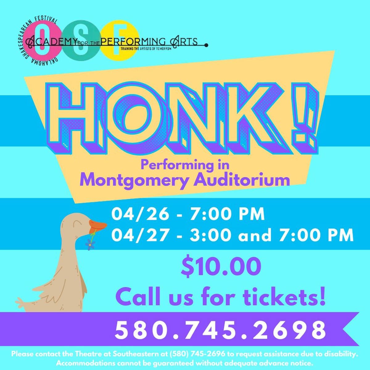 Oklahoma Shakespearean Festival’s Academy for the Performing Arts: “Honk!” banner