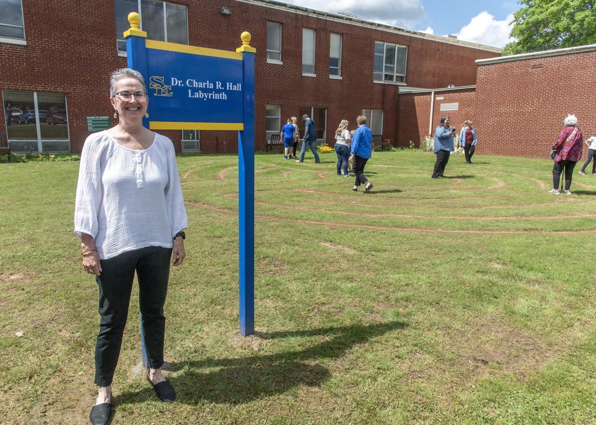 Dr. Charla R. Hall Labyrinth dedicated on Southeastern campus banner