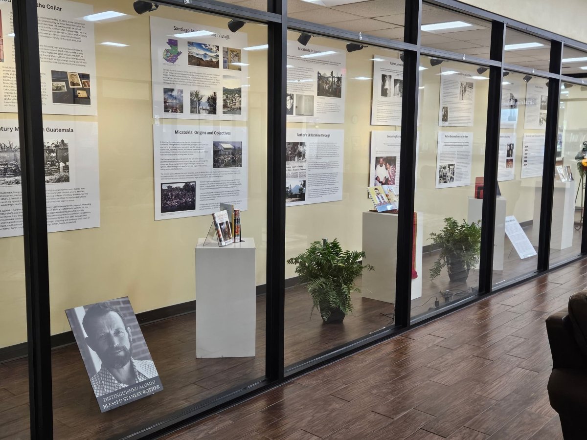 Exhibit featuring Blessed Stanley Rother now on display in the Henry G. Bennett Memorial Library  banner